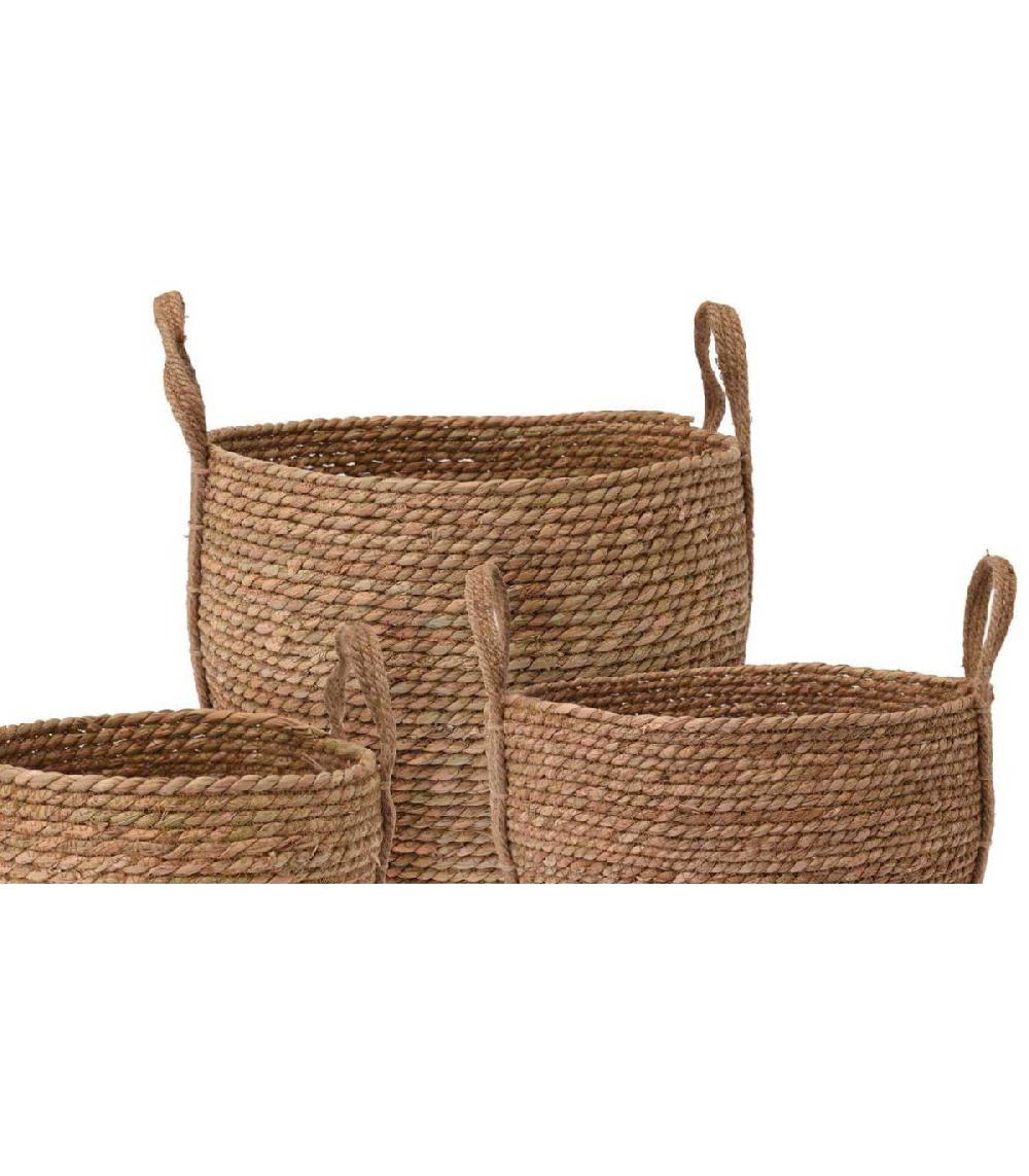 Wadiga Set De 3 Paniers Ronds Tressés En Jonc De Mer