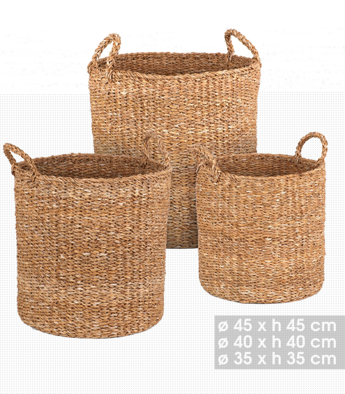 Wadiga Set De 3 Paniers Ronds Tressés En Jonc De Mer