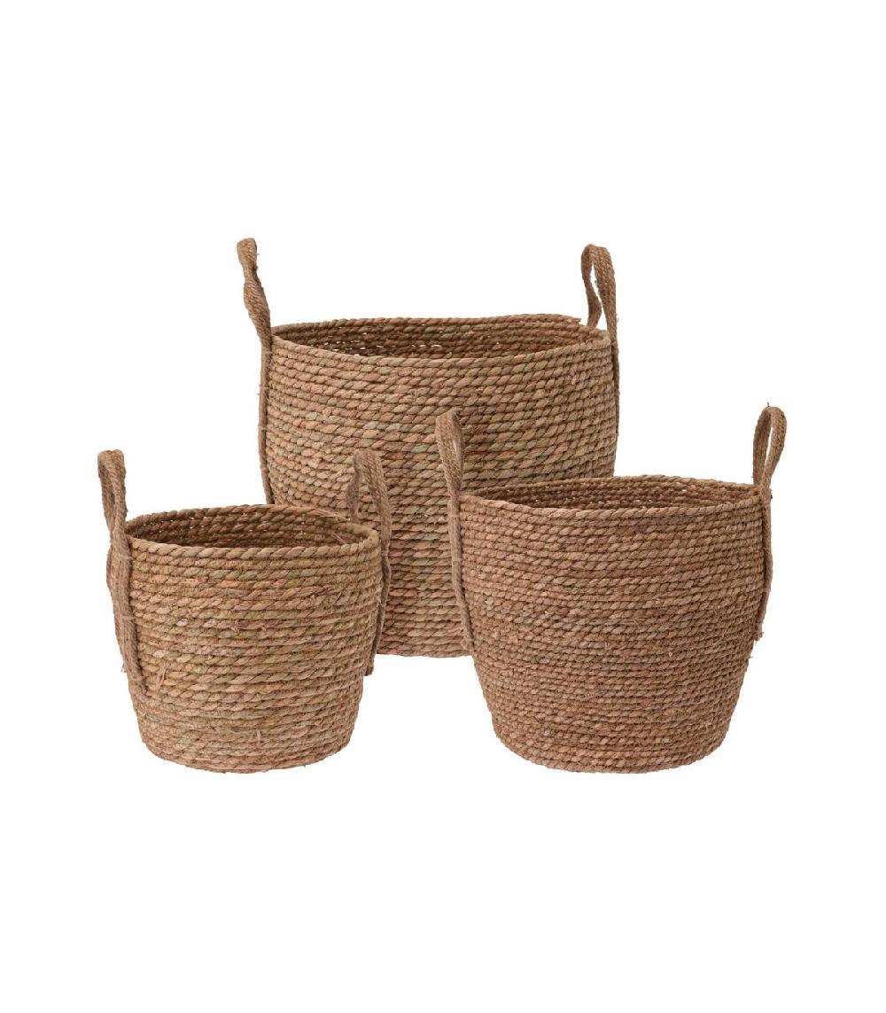 wadiga Set de 3 Paniers Ronds Tressés en Jonc de Mer