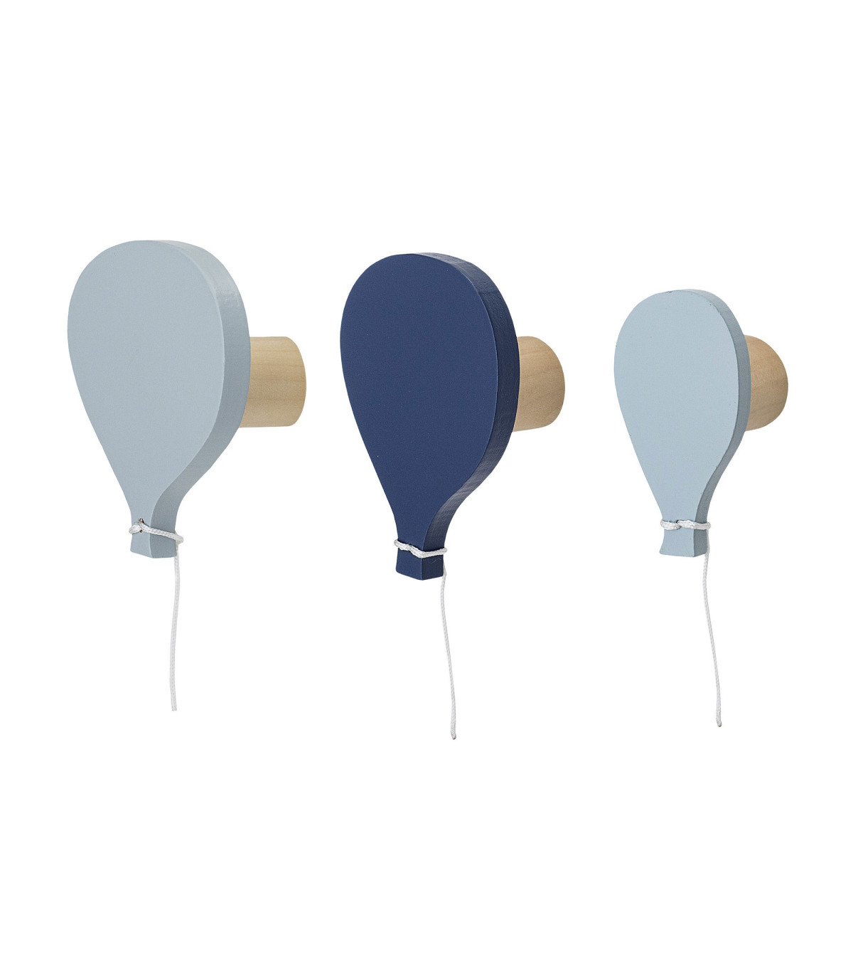 wadiga Set de 3 Patères Chambre Enfant Ballons Bois Bleu