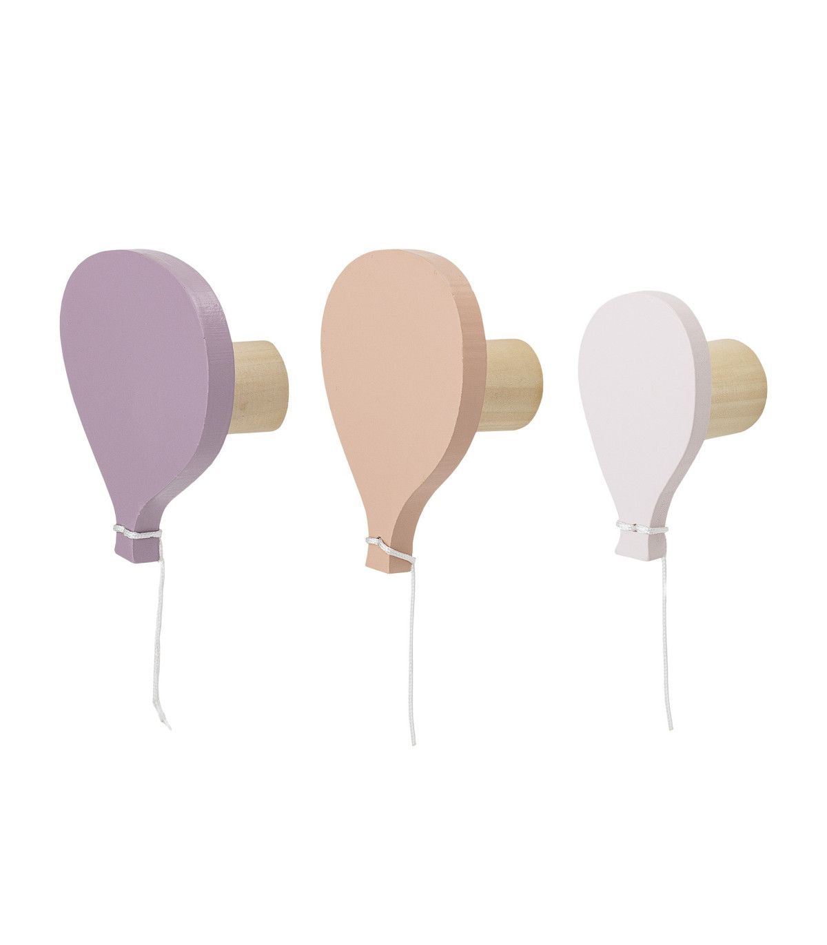 wadiga Set de 3 Patères Chambre Enfant Ballons Bois Rose