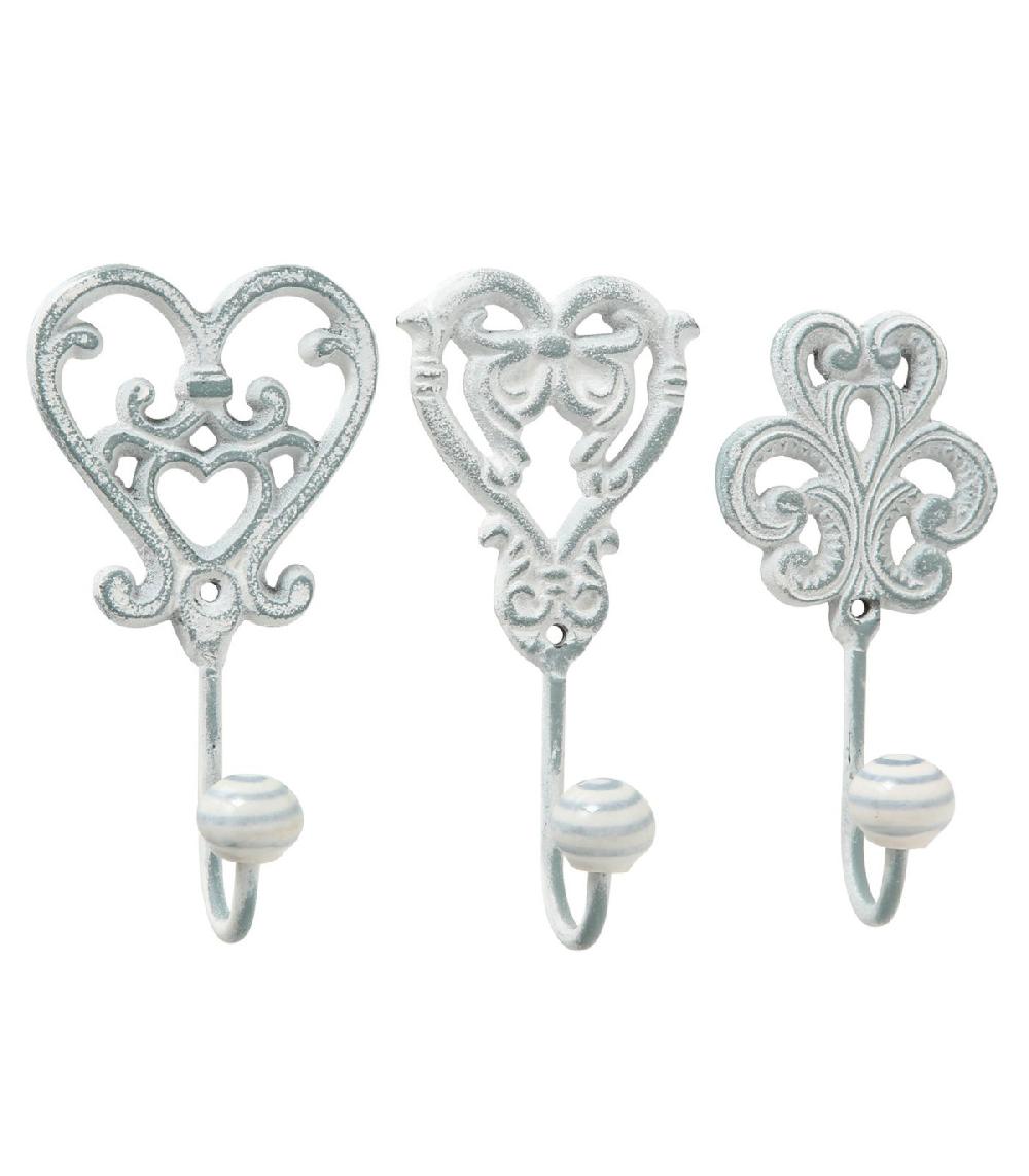 wadiga Set de 3 patères vieillies en métal blanc et gris et céramique