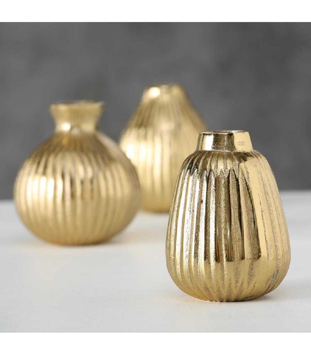 Wadiga Set De 3 Petits Vases Design Dorés En Aluminium