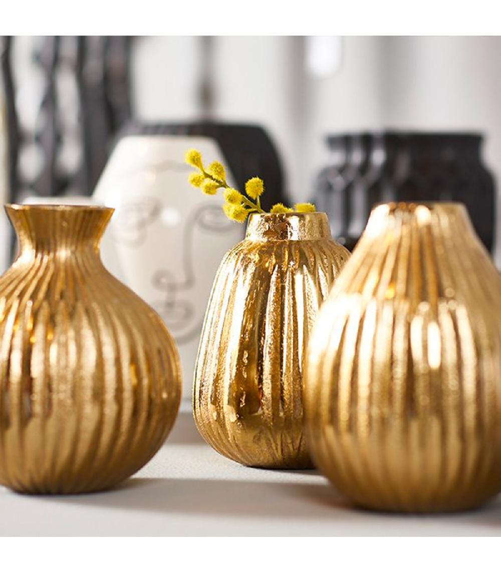 Wadiga Set De 3 Petits Vases Design Dorés En Aluminium