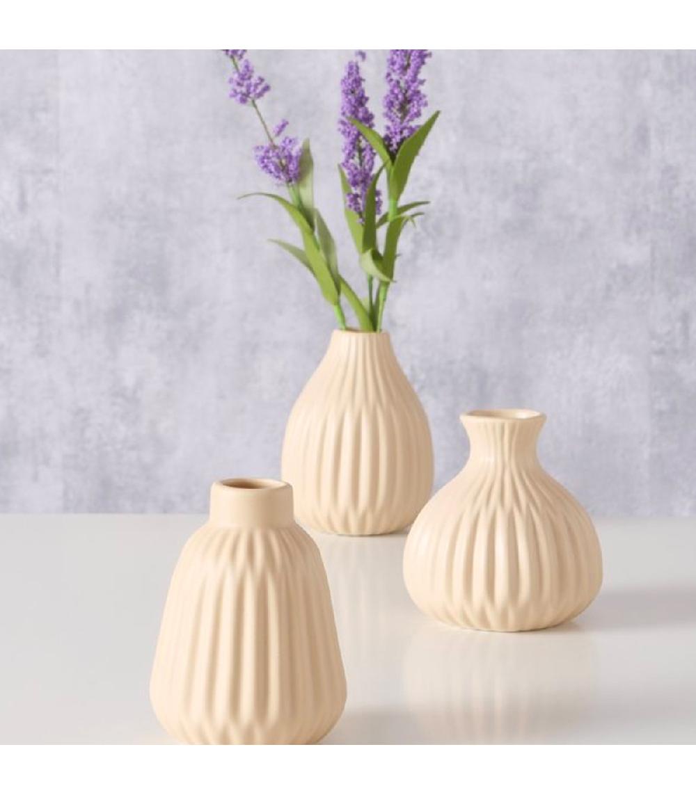 Wadiga Set De 3 Petits Vases Design En Porcelaine Beige