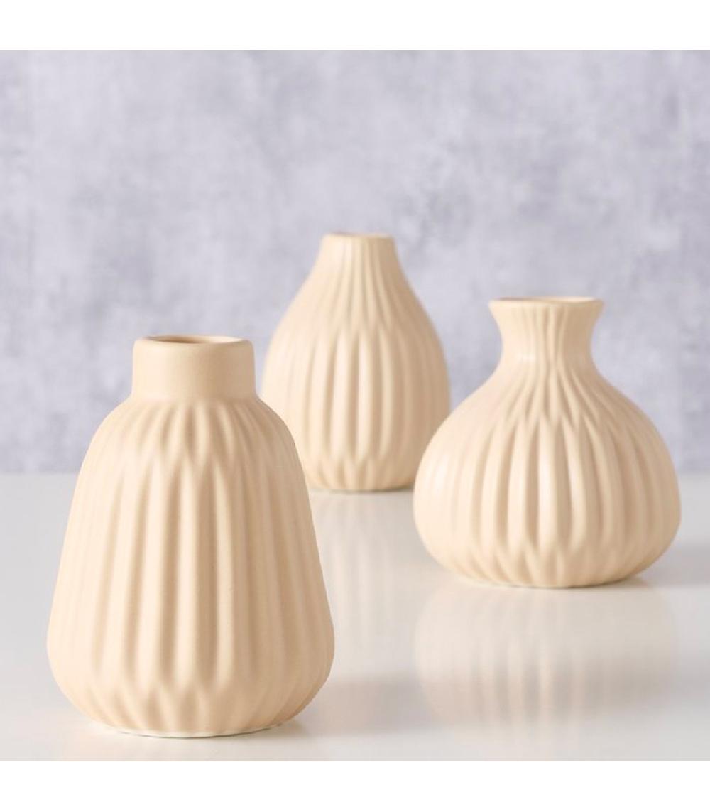Wadiga Set De 3 Petits Vases Design En Porcelaine Beige