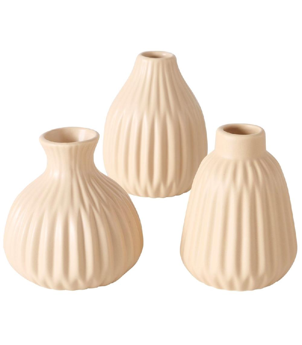 wadiga Set de 3 petits vases design en porcelaine beige