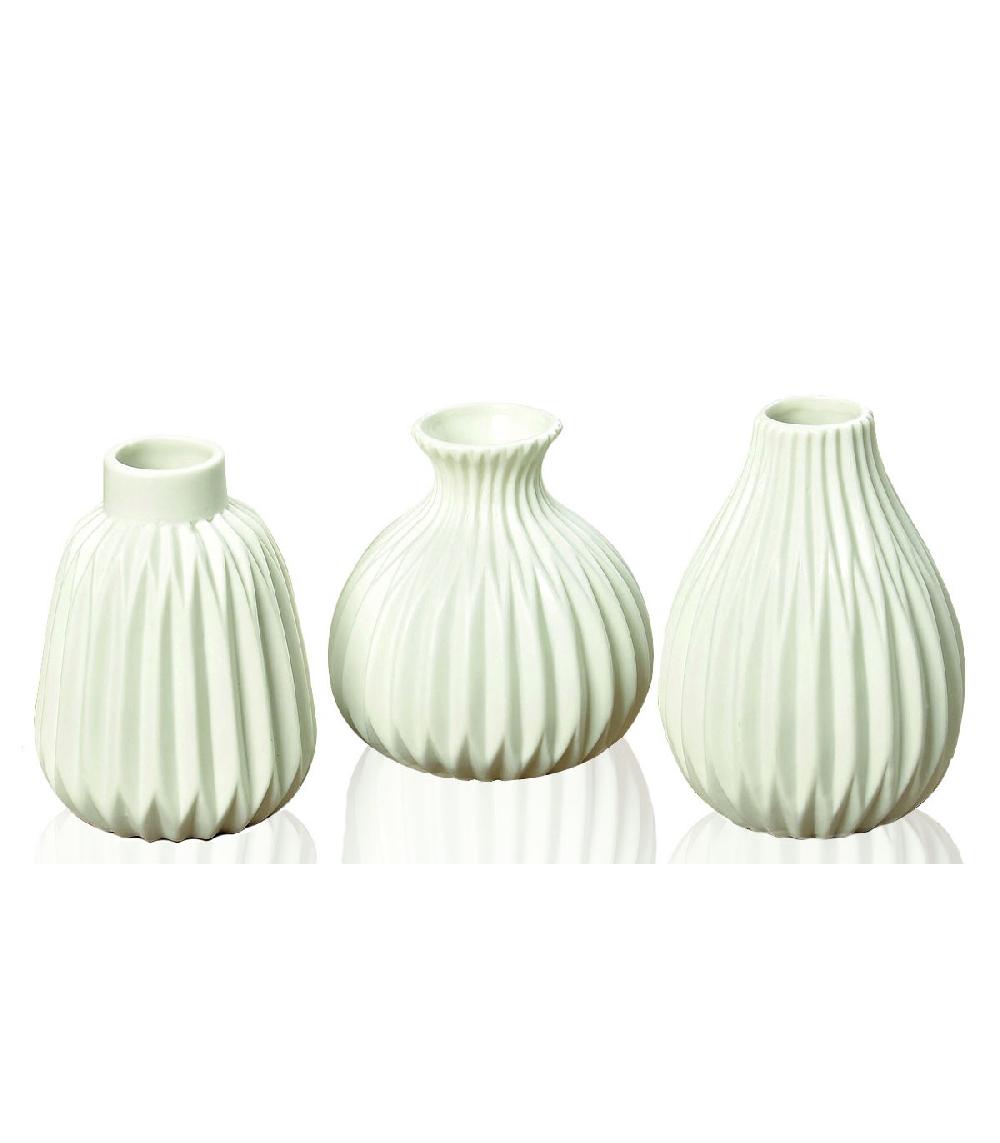 wadiga Set de 3 Petits Vases Design en Porcelaine Blanche