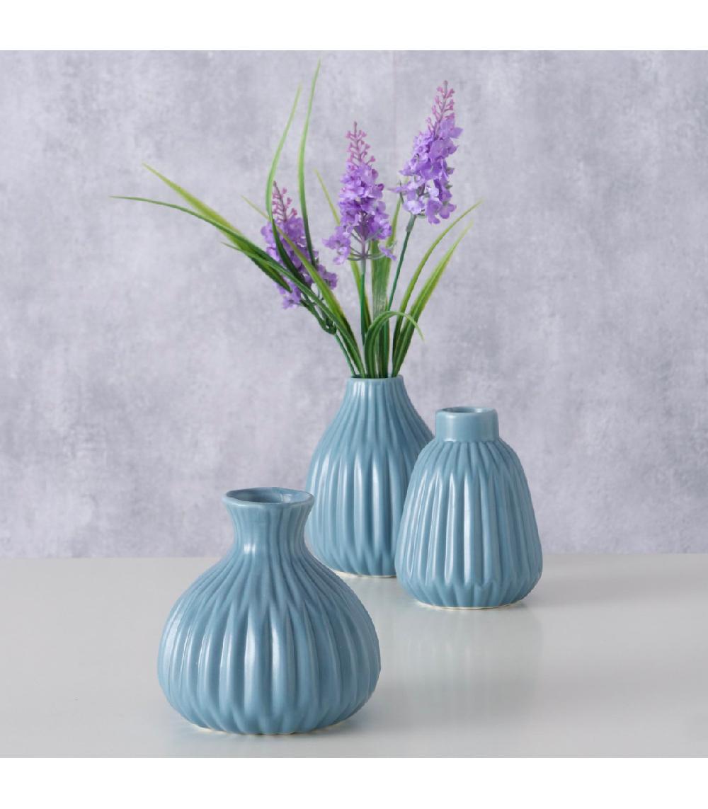 Wadiga Set De 3 Petits Vases Design En Porcelaine Bleue