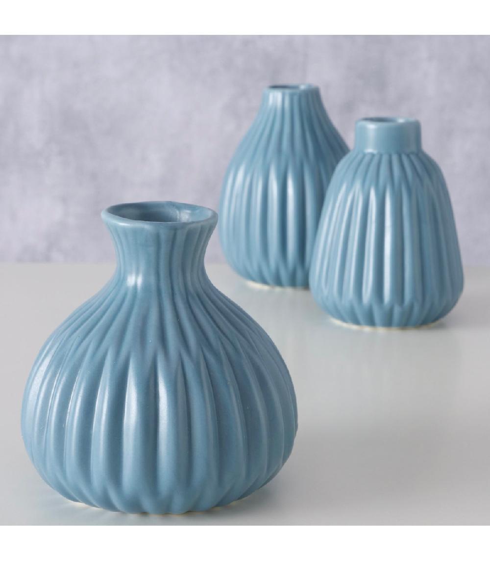Wadiga Set De 3 Petits Vases Design En Porcelaine Bleue