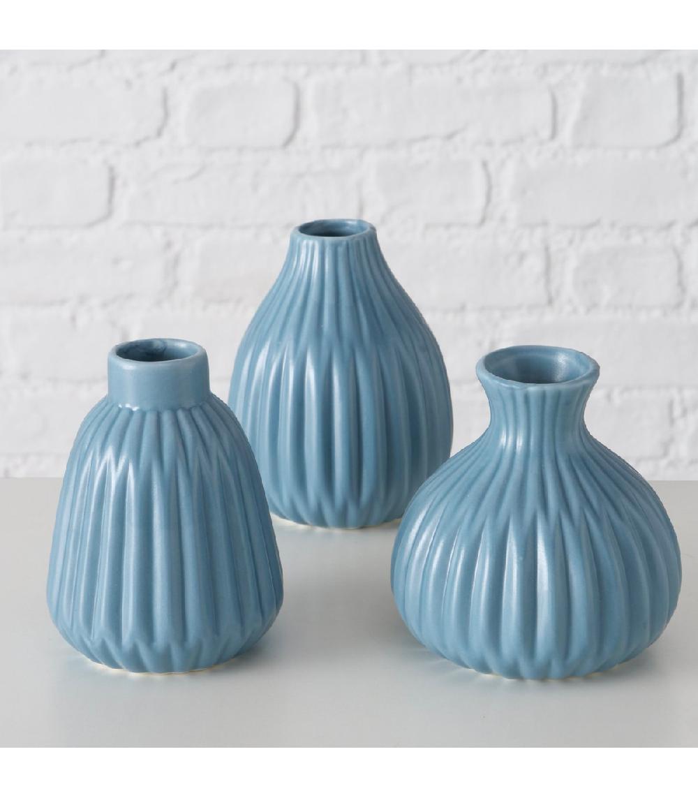 Wadiga Set De 3 Petits Vases Design En Porcelaine Bleue