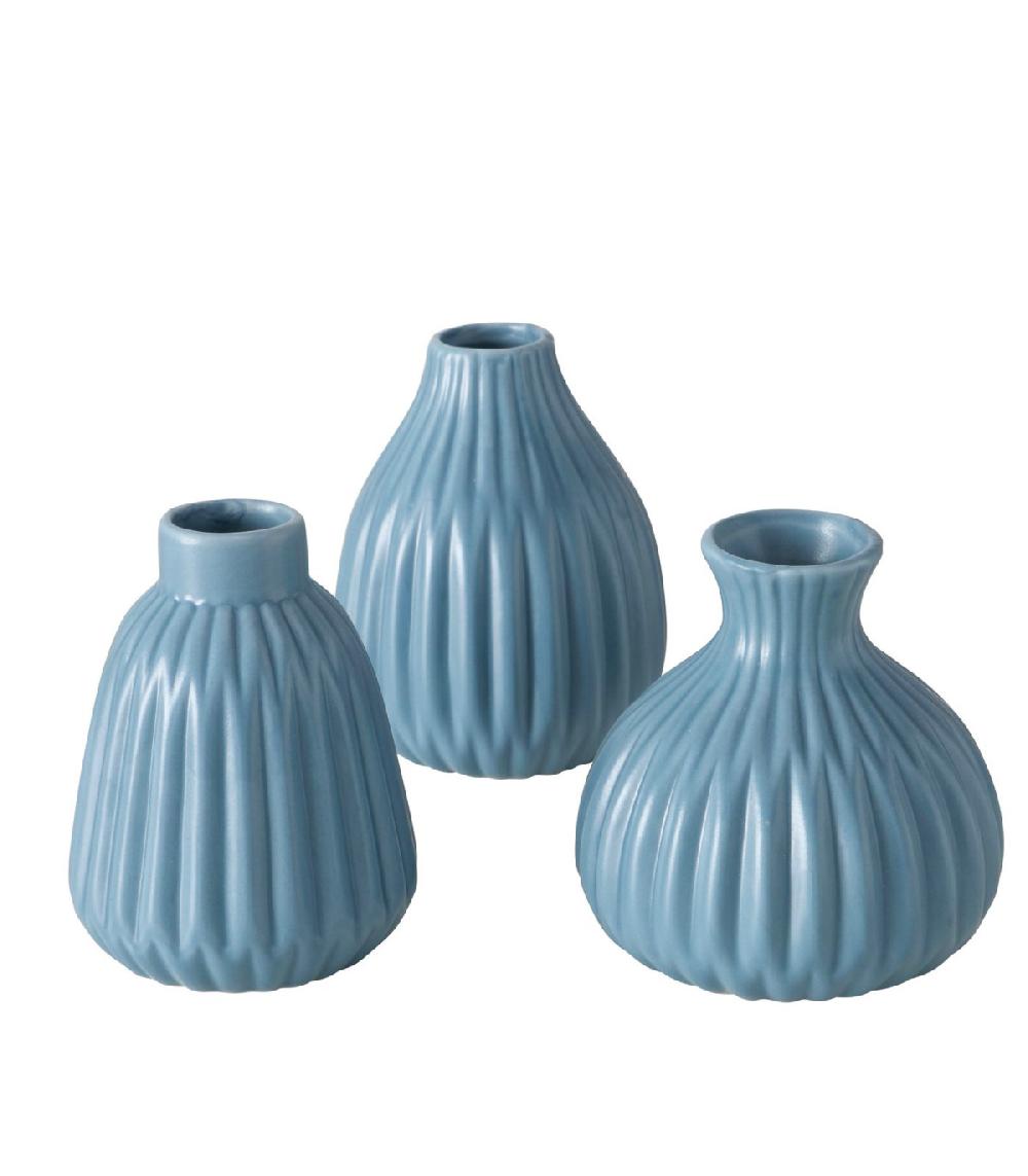 wadiga Set de 3 petits vases design en porcelaine bleue