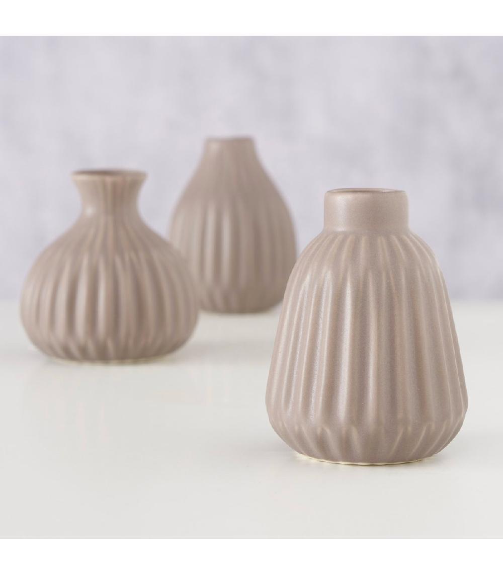 Wadiga Set De 3 Petits Vases Design Gris En Porcelaine