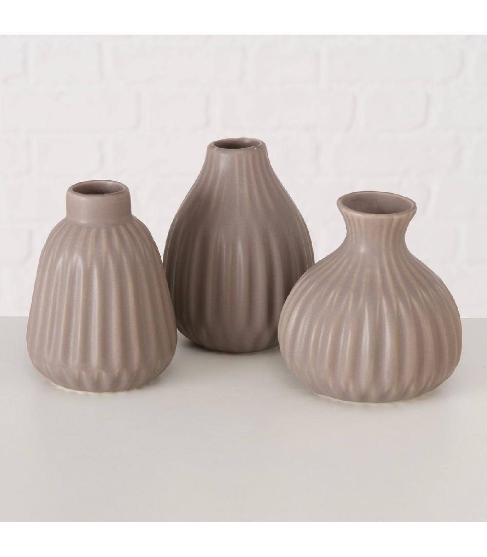 Wadiga Set De 3 Petits Vases Design Gris En Porcelaine