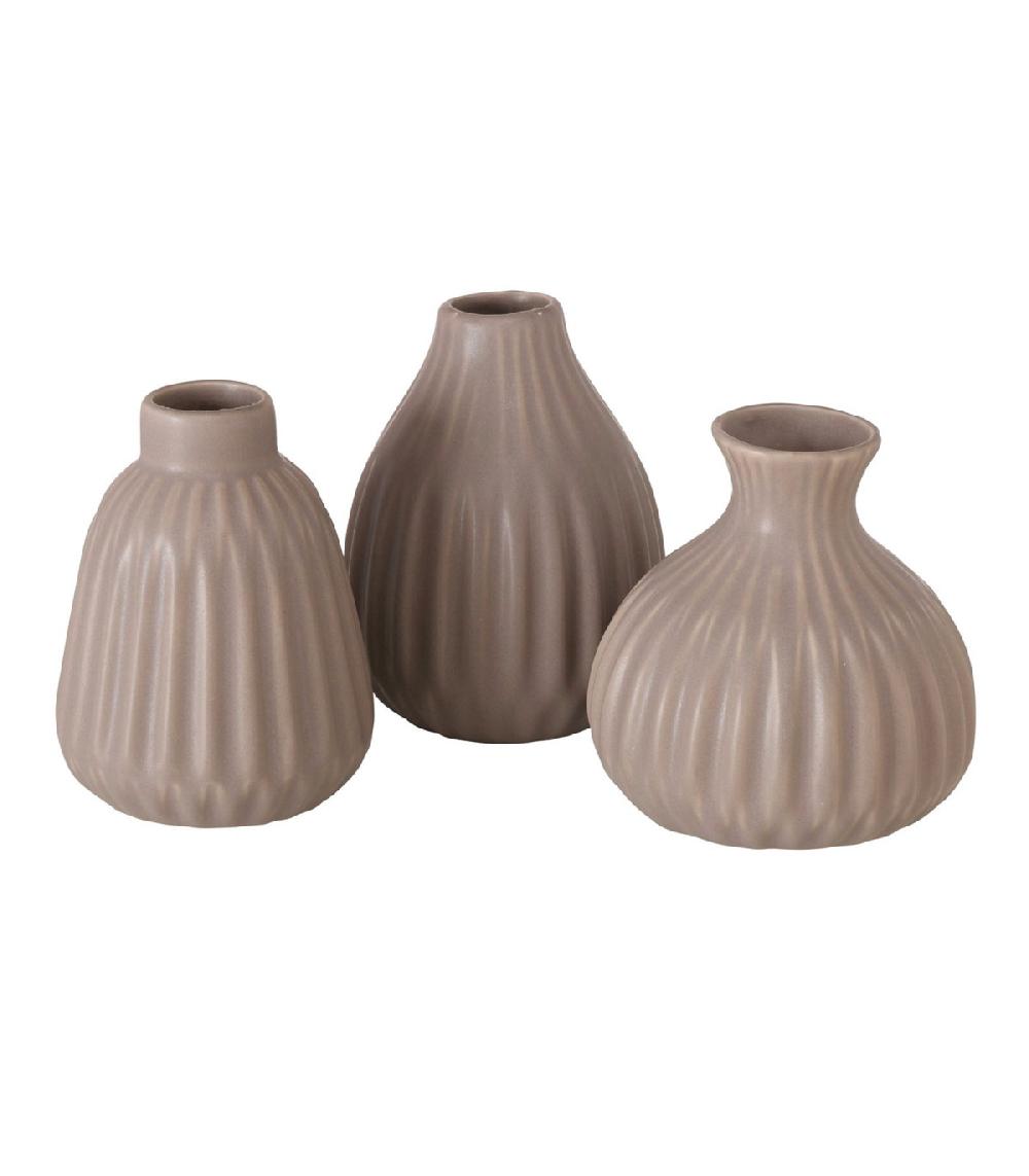 wadiga Set de 3 petits vases design gris en porcelaine