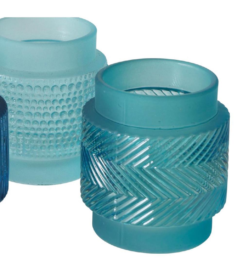 Wadiga Set De 3 Photophores En Verre Bleu Hauteur 8cm