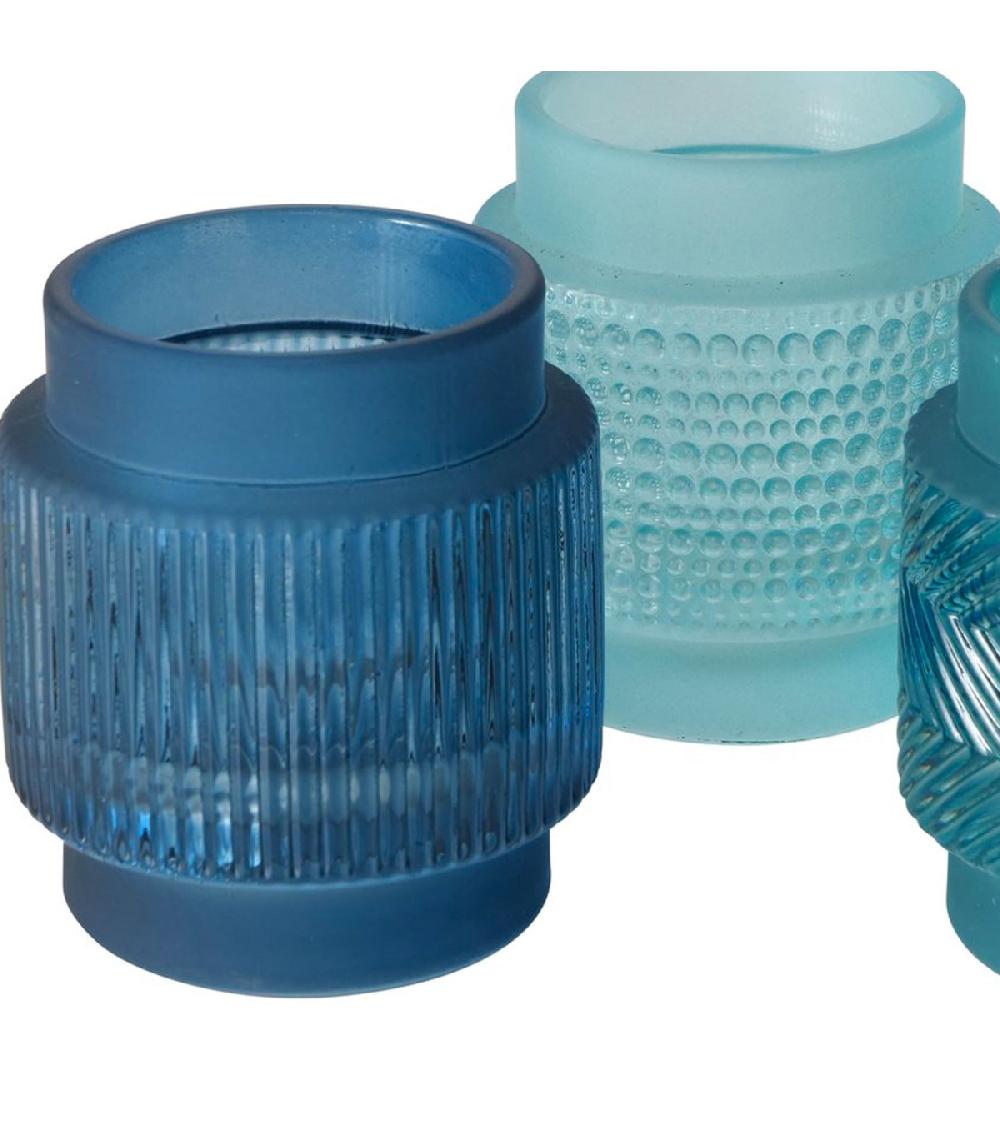 Wadiga Set De 3 Photophores En Verre Bleu Hauteur 8cm