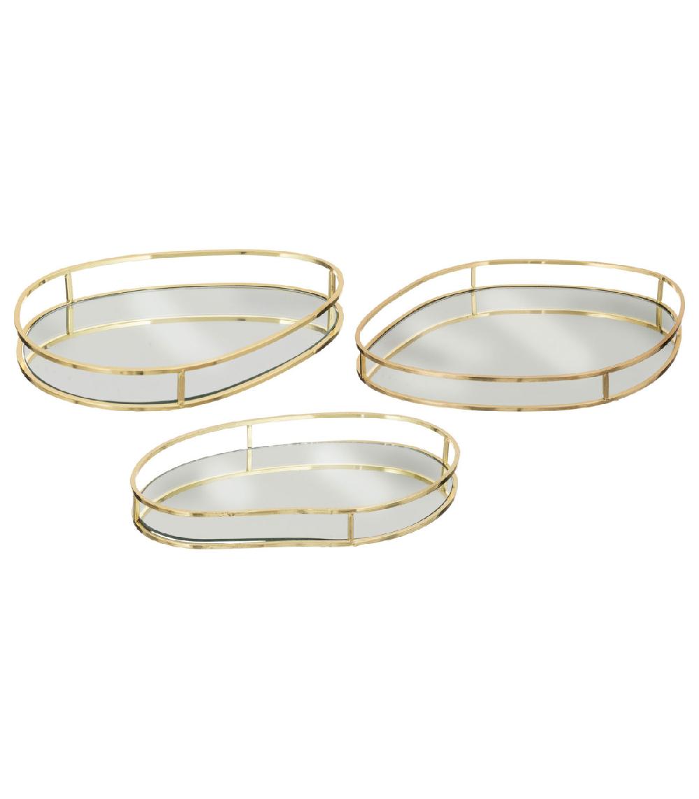 wadiga Set de 3 plateaux en métal doré et miroirs 30cm