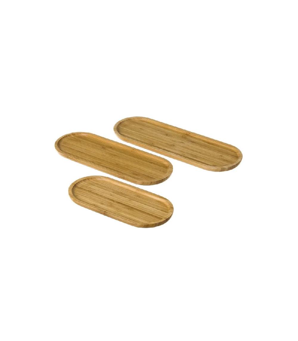 wadiga Set de 3 plateaux ovales en bambou 44x15x1.7cm