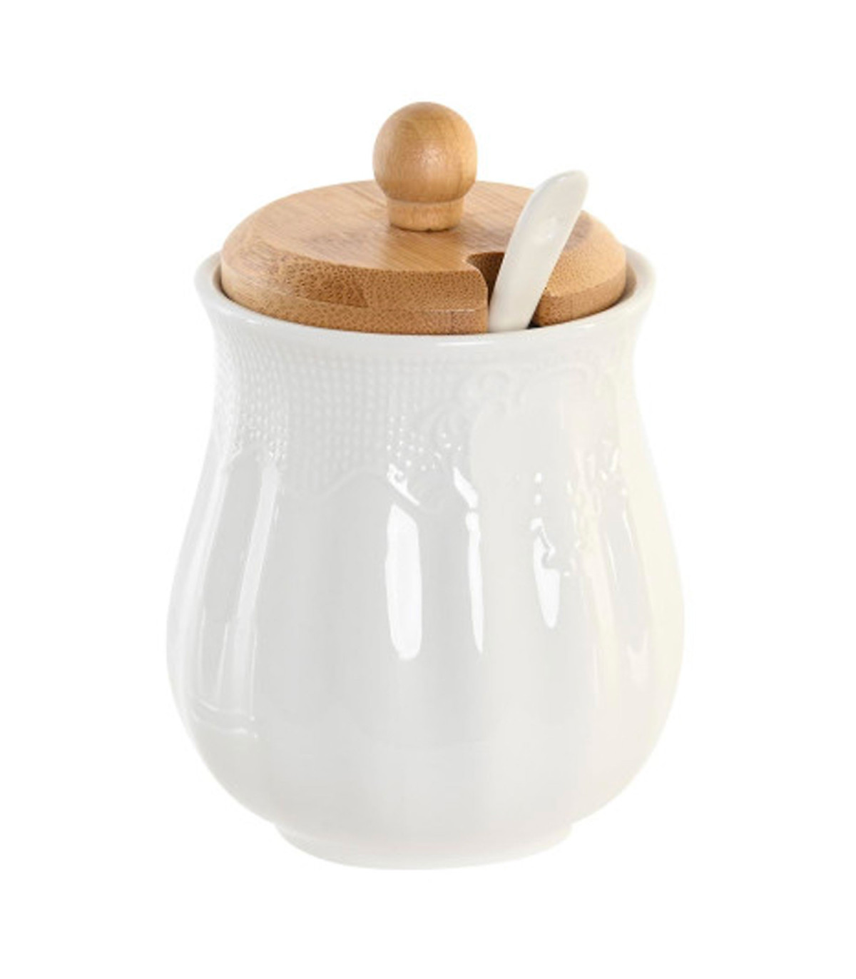 Wadiga Set De 3 Pots à Condiments Porcelaine Et Bambou 29.5x9x13cm