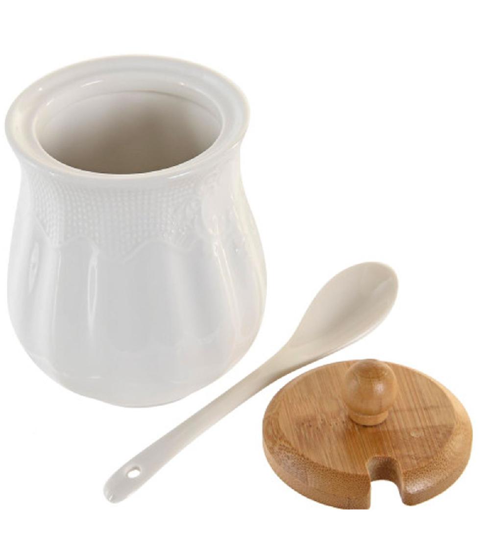 Wadiga Set De 3 Pots à Condiments Porcelaine Et Bambou 29.5x9x13cm