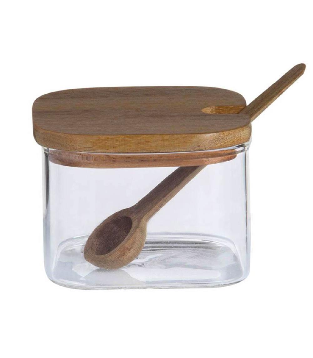 Wadiga Set De 3 Pots à épices En Verre Et Plateau En Bois D'acacia 21x10.5x7cm