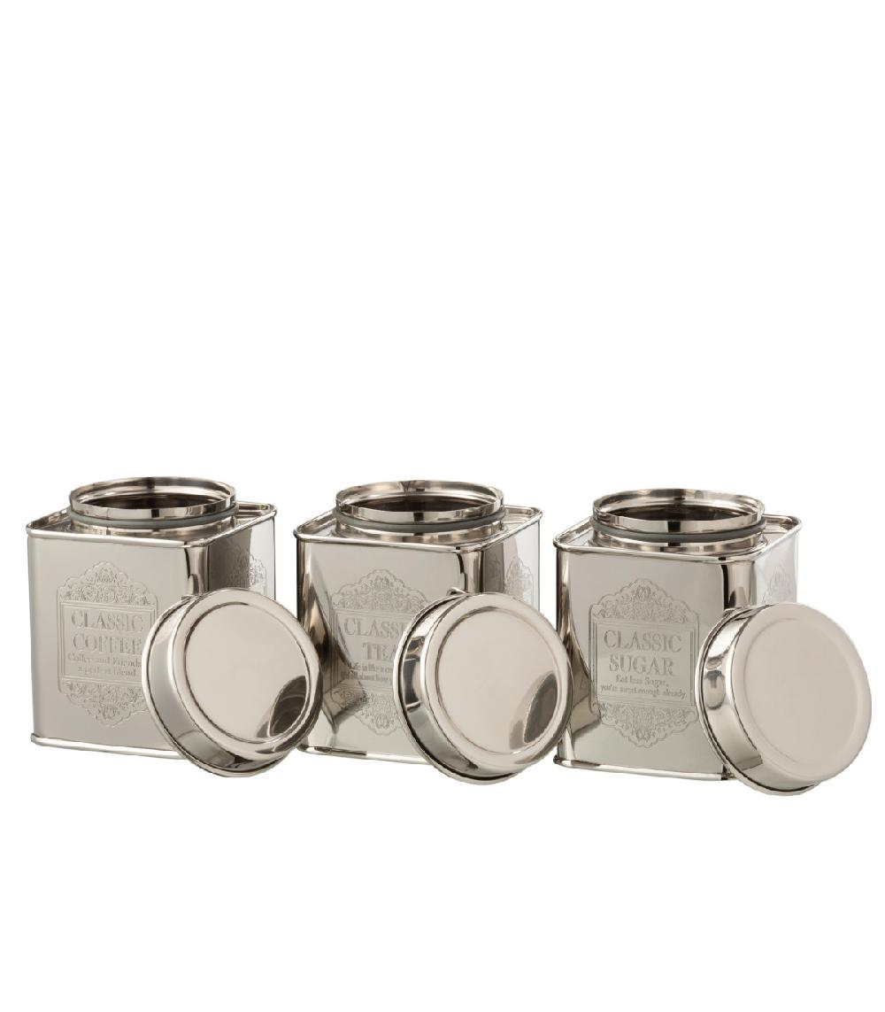 Wadiga Set De 3 Pots De Conservation En Métal Argenté - Coffee Tea Sugar