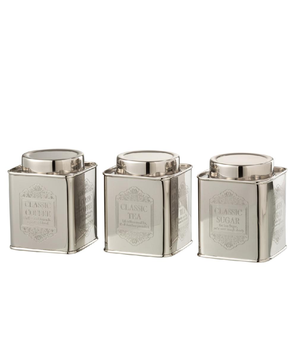wadiga Set de 3 pots de conservation en métal argenté - Coffee Tea Sugar