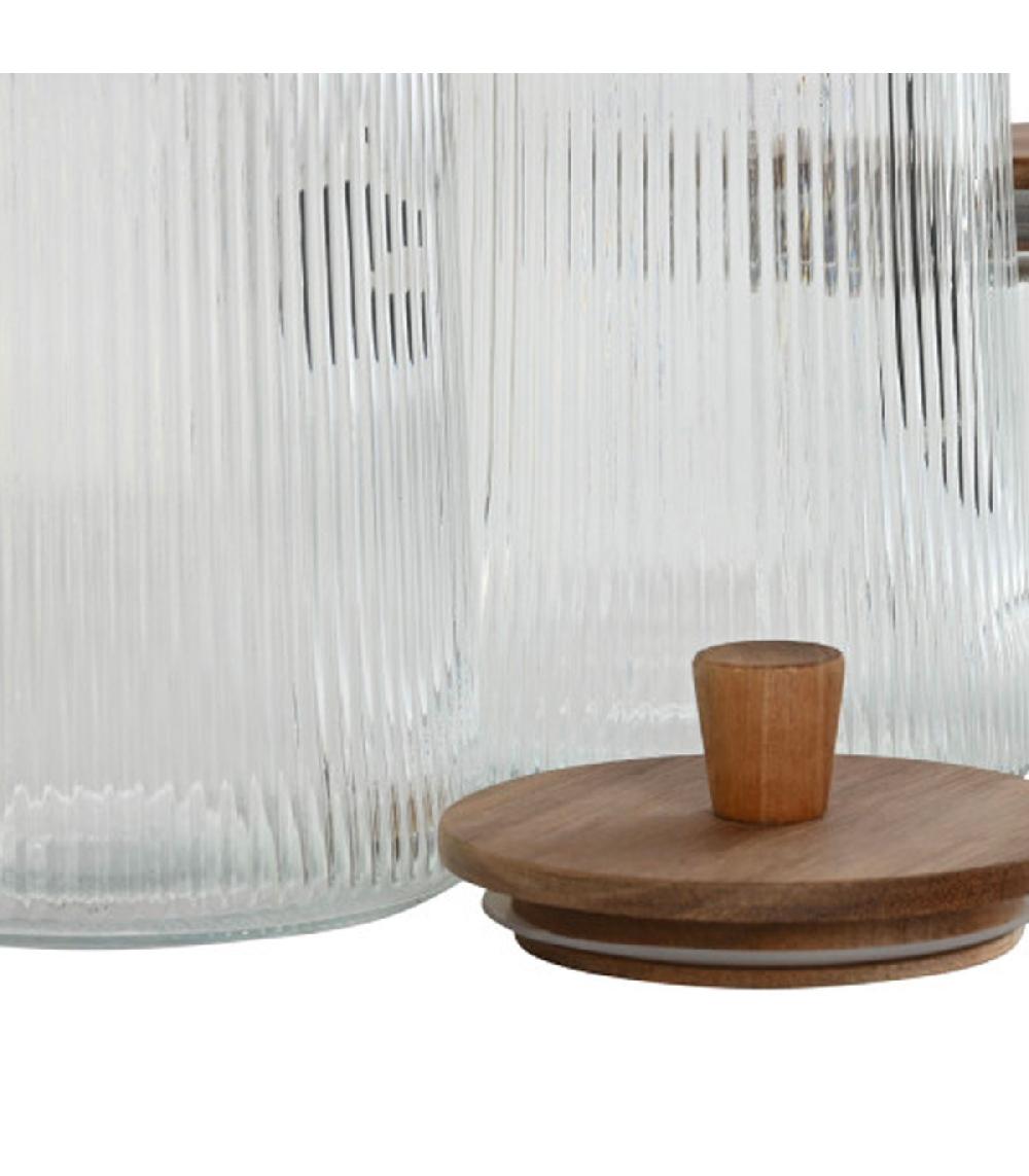 Wadiga Set De 3 Pots En Verre Strié Et Bois D'acacia 12.5x12.5x36.5cm