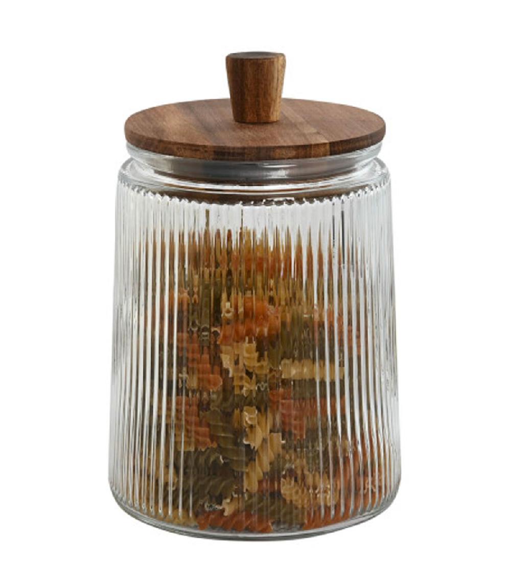 Wadiga Set De 3 Pots En Verre Strié Et Bois D'acacia 12.5x12.5x36.5cm