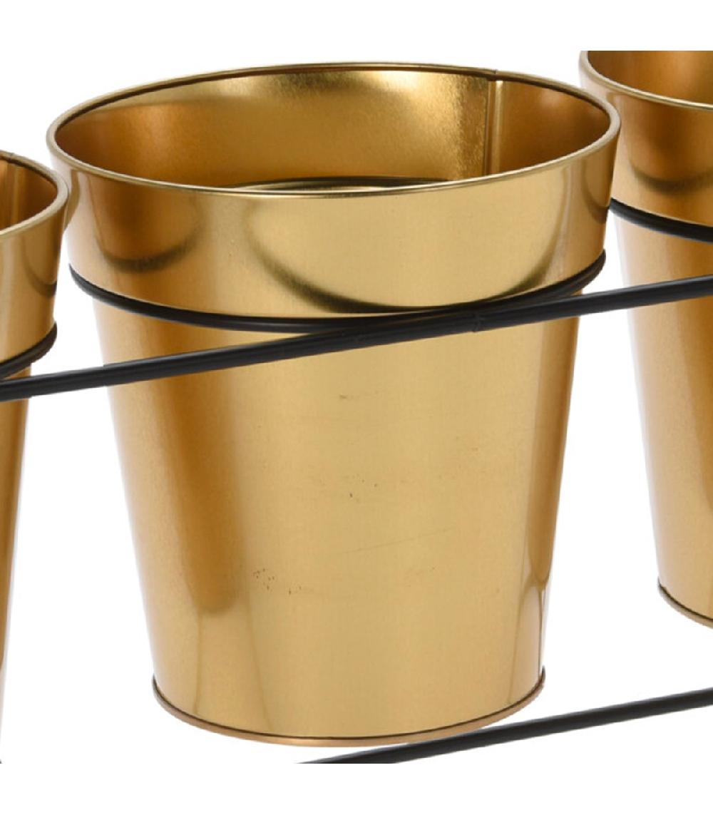 Wadiga Set De 3 Pots Plantes Dorés Avec Support Métal Noir