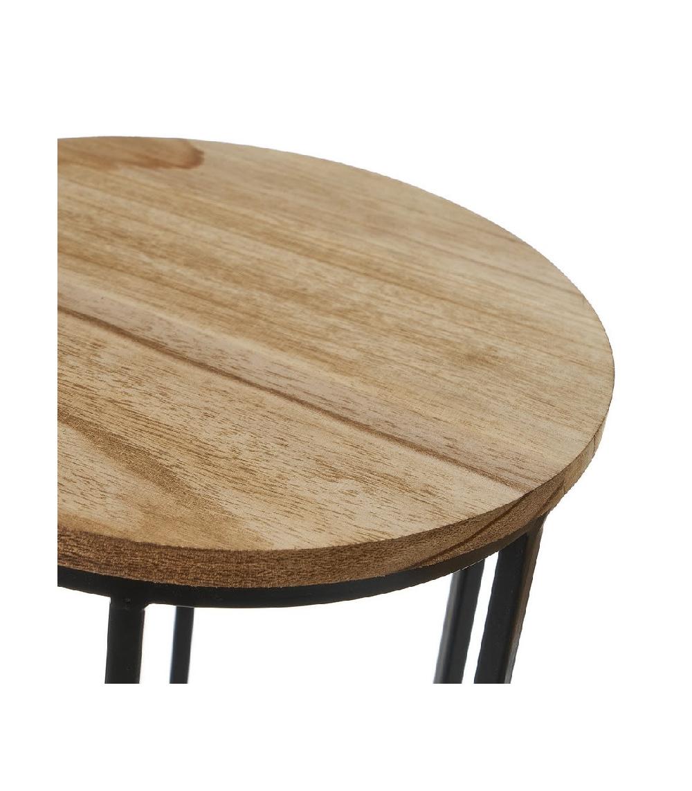 Wadiga Set De 3 Sellettes Rondes En Métal Noir Et Plateaux Bois