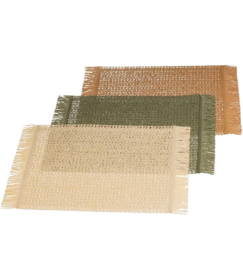 wadiga Set de 3 sets de table rectangulaires en fibre beige vert marron