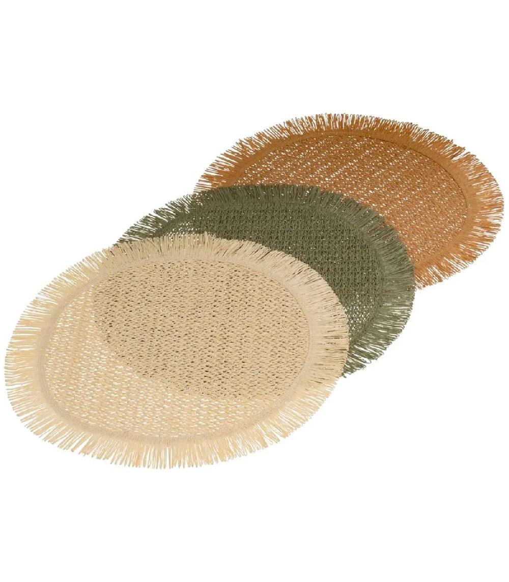 wadiga Set de 3 sets de table ronds en fibre beige vert marron