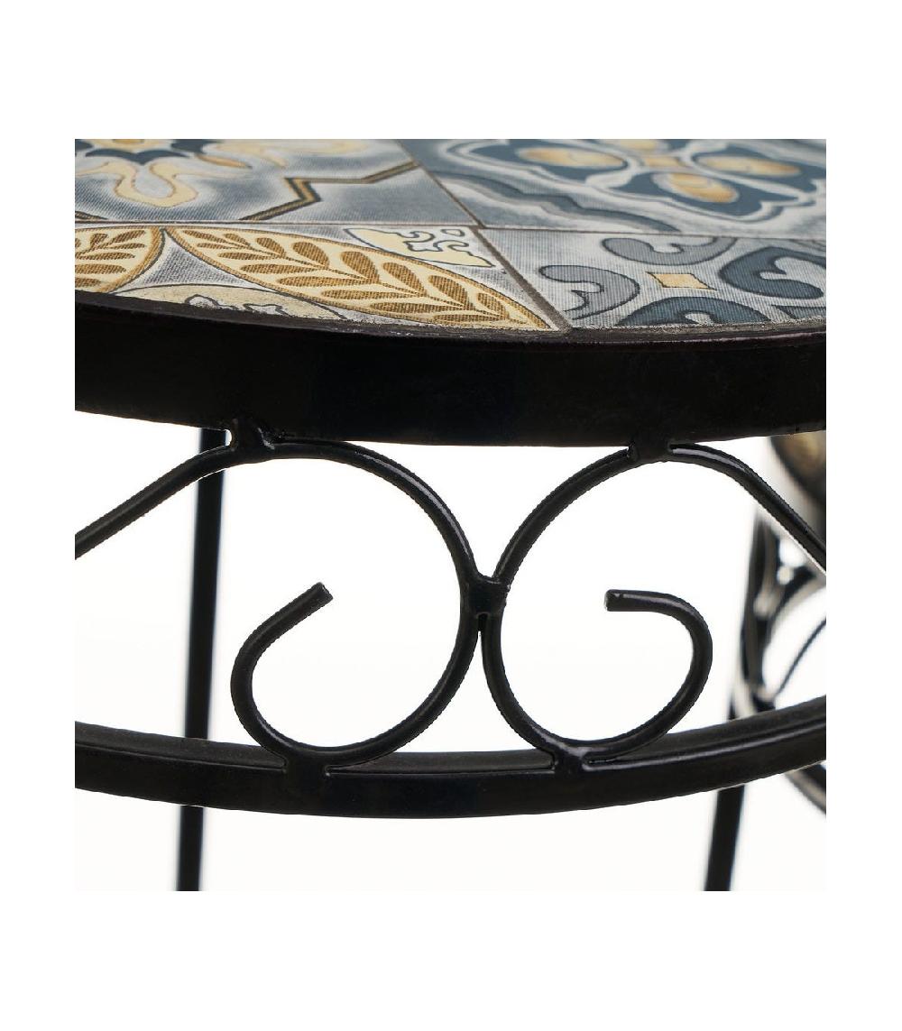 Wadiga Set De 3 Supports Plantes Métal Noir Et Céramique Bleu - 30x30x66cm