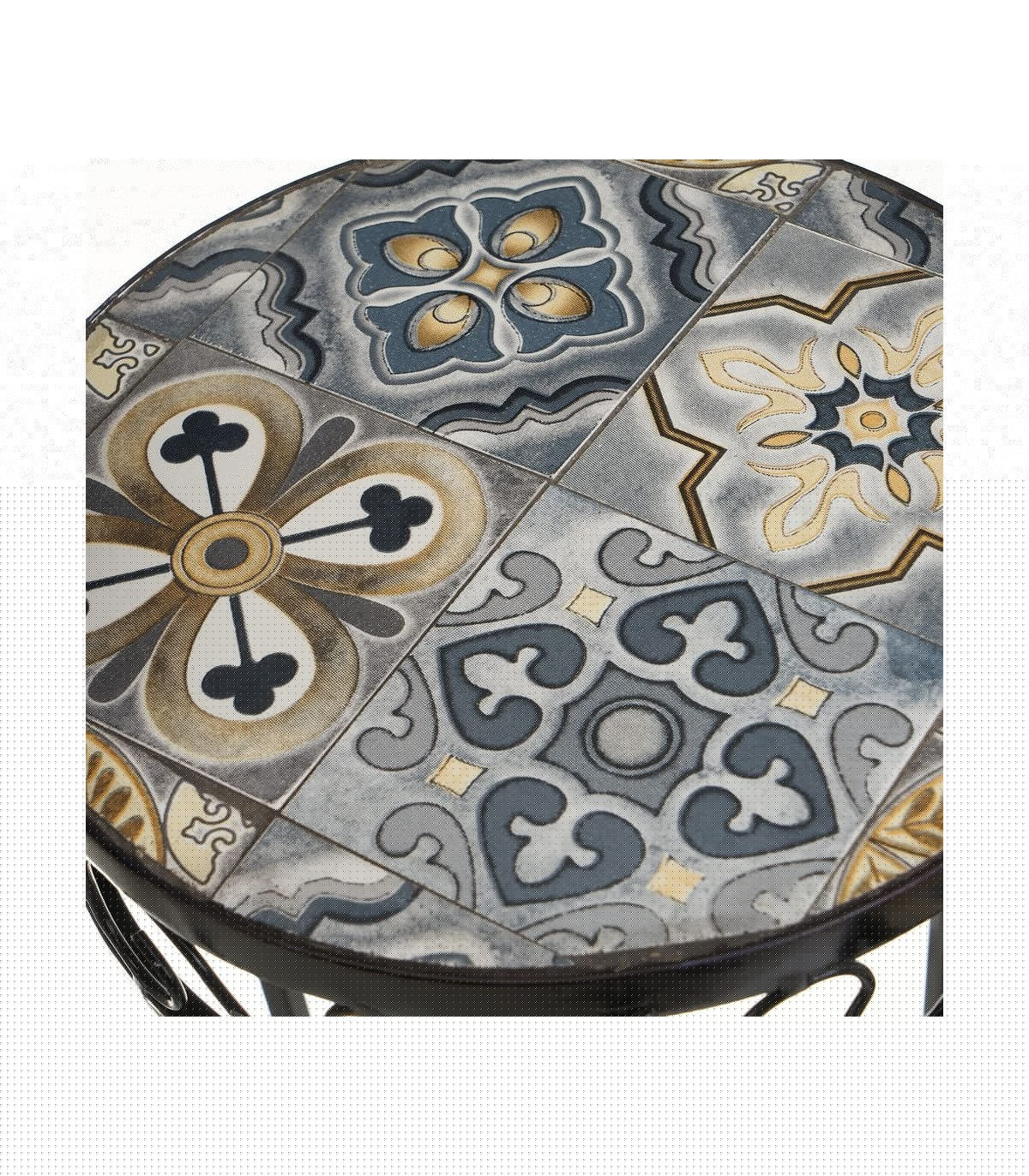 Wadiga Set De 3 Supports Plantes Métal Noir Et Céramique Bleu - 30x30x66cm
