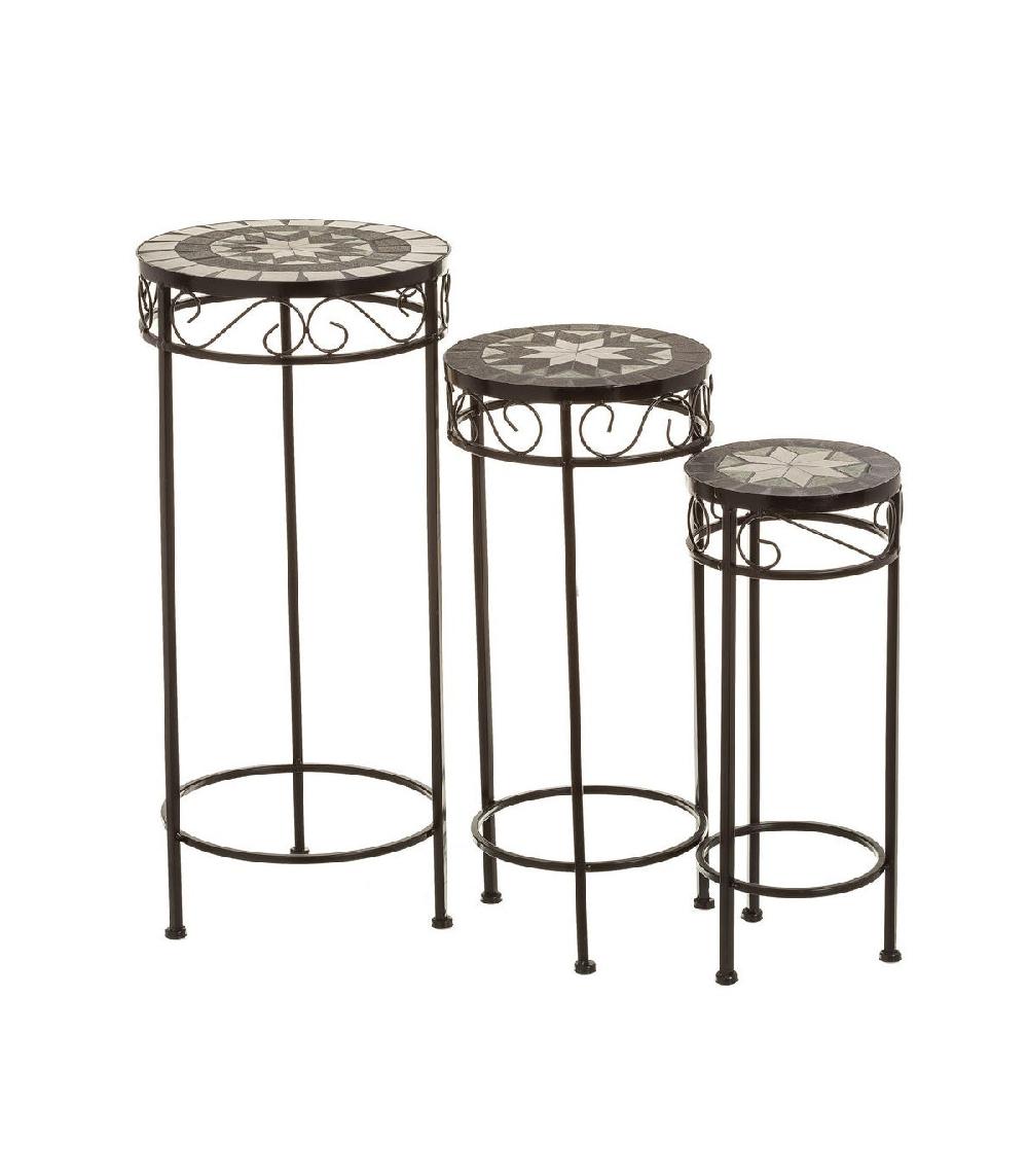 wadiga Set de 3 supports plantes métal noir et céramique vert - 30x30x66cm