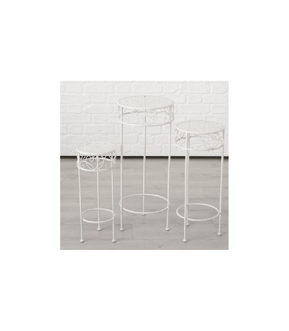 Wadiga Set De 3 Supports Pots Plantes En Métal Blanc