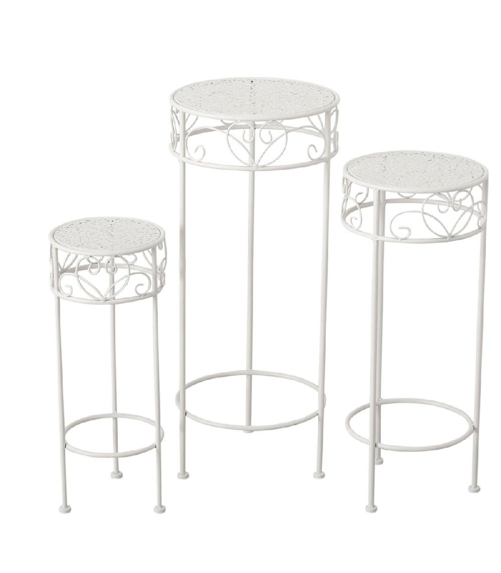 wadiga Set de 3 Supports Pots Plantes en Métal Blanc