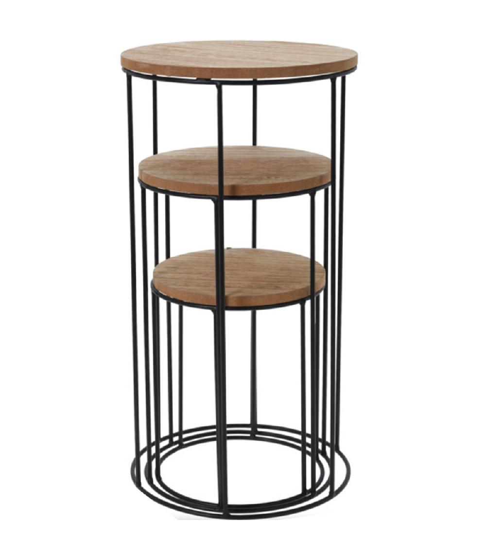 Wadiga Set De 3 Supports Pots Plantes Ronds En Métal Noir Et Bois