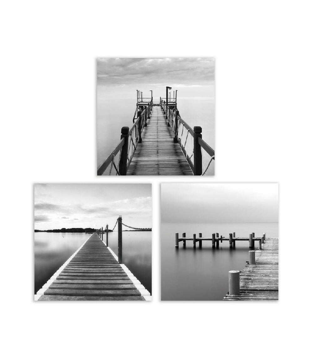 wadiga Set de 3 Tableaux Décoratifs Photos Pontons sur Mer - 50x50cm