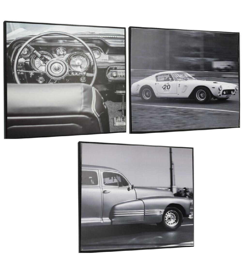 wadiga Set de 3 tableaux photo noir et blanc voiture classique 38x38cm