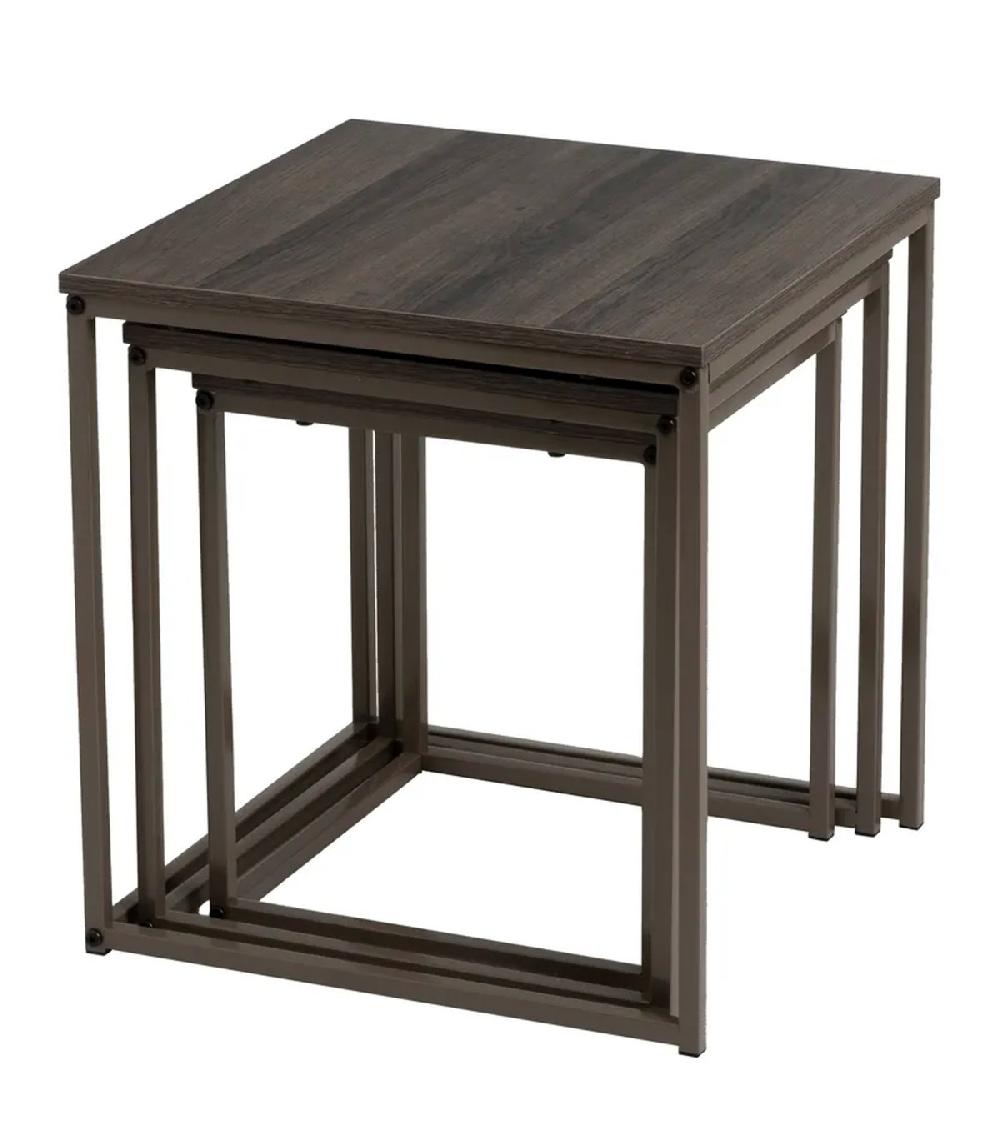 Wadiga Set De 3 Tables Basses Gigognes Bois Et Métal Gris 40x40x42cm