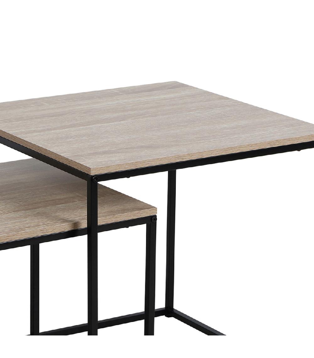 Wadiga Set De 3 Tables Basses Gigognes Bois Et Métal Noir 50x50x50cm