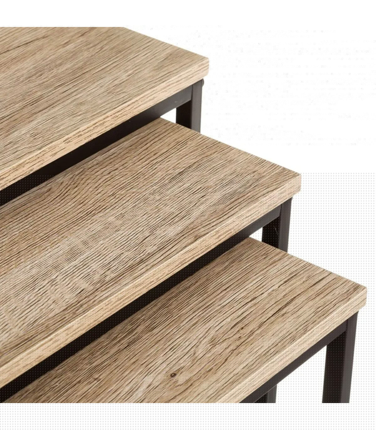 Wadiga Set De 3 Tables Basses Gigognes Bois Et Métal Noir 40x40x42cm