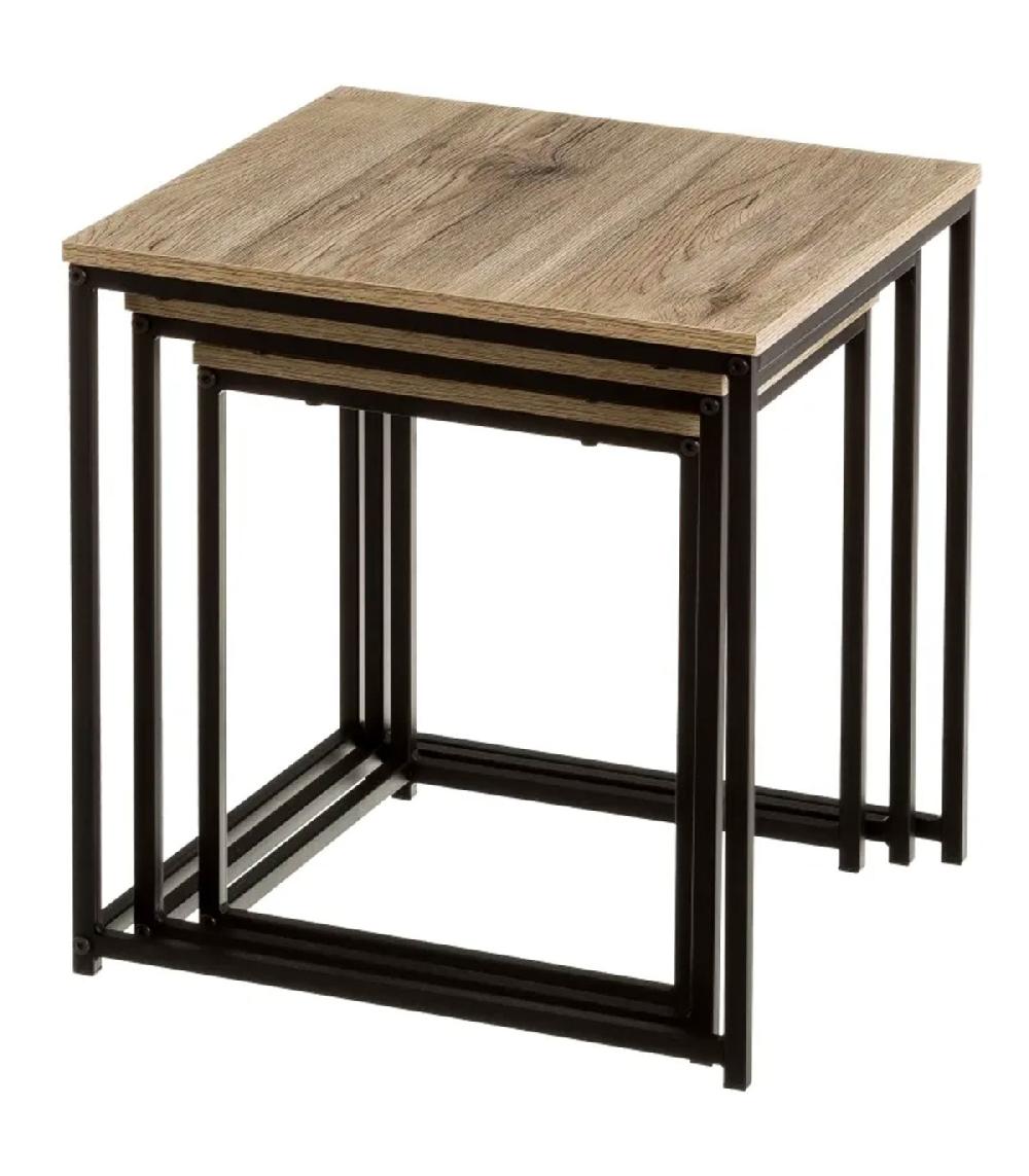 Wadiga Set De 3 Tables Basses Gigognes Bois Et Métal Noir 40x40x42cm