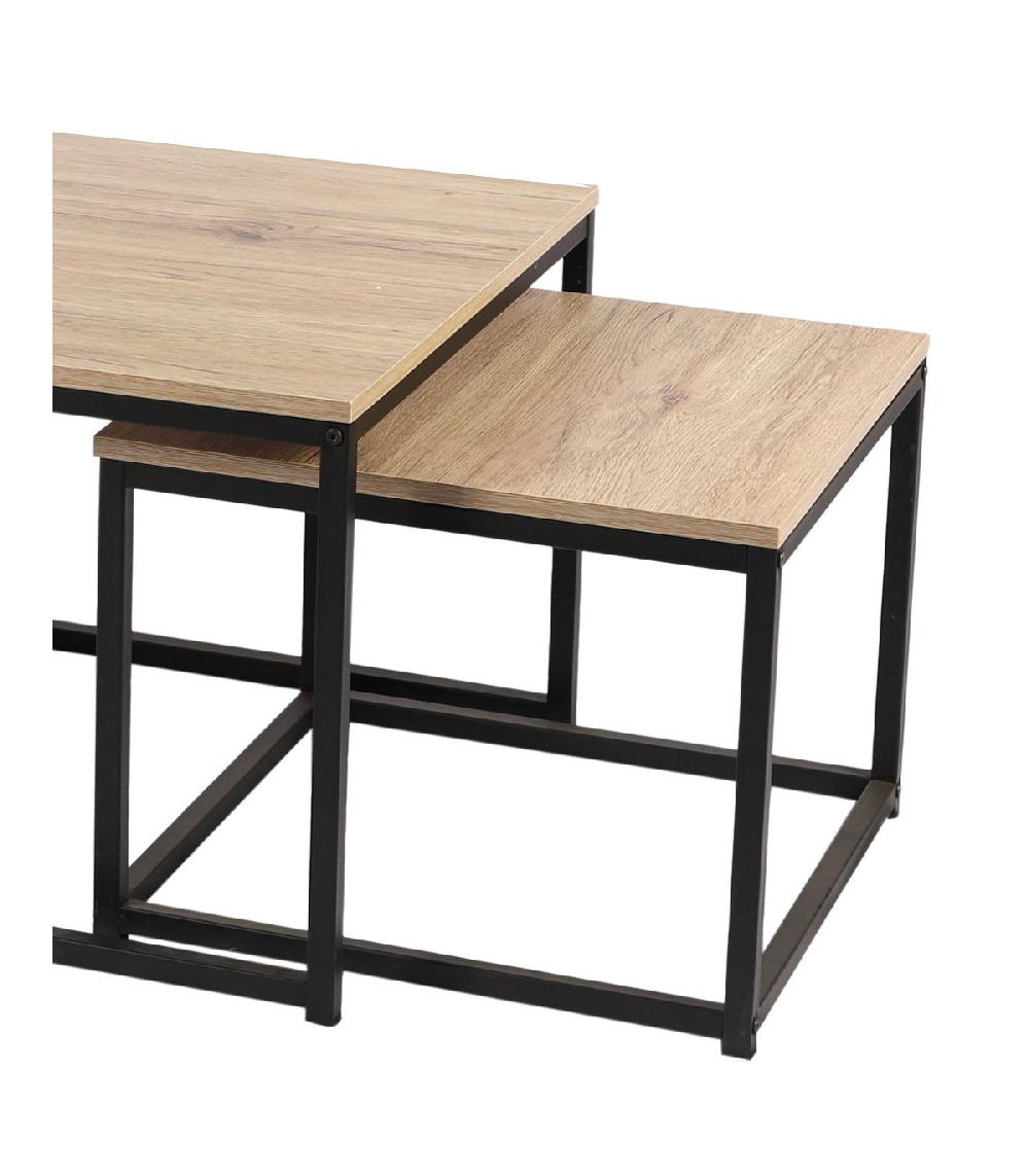 Wadiga Set De 3 Tables Basses Gigognes Bois MDF Et Métal Noir