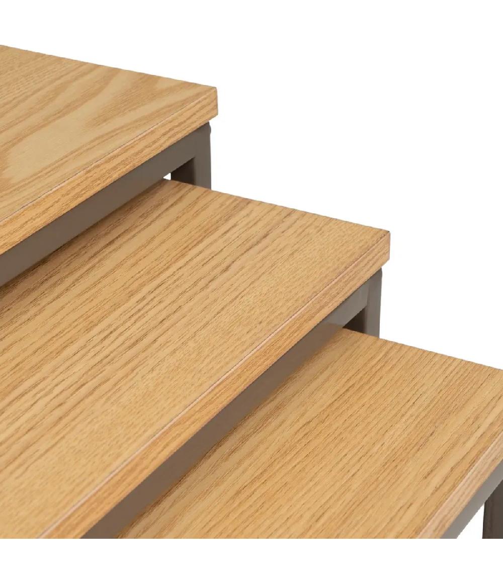 Wadiga Set De 3 Tables Basses Gigognes Couleur Bois Naturel Et Métal Gris 40x40x42cm