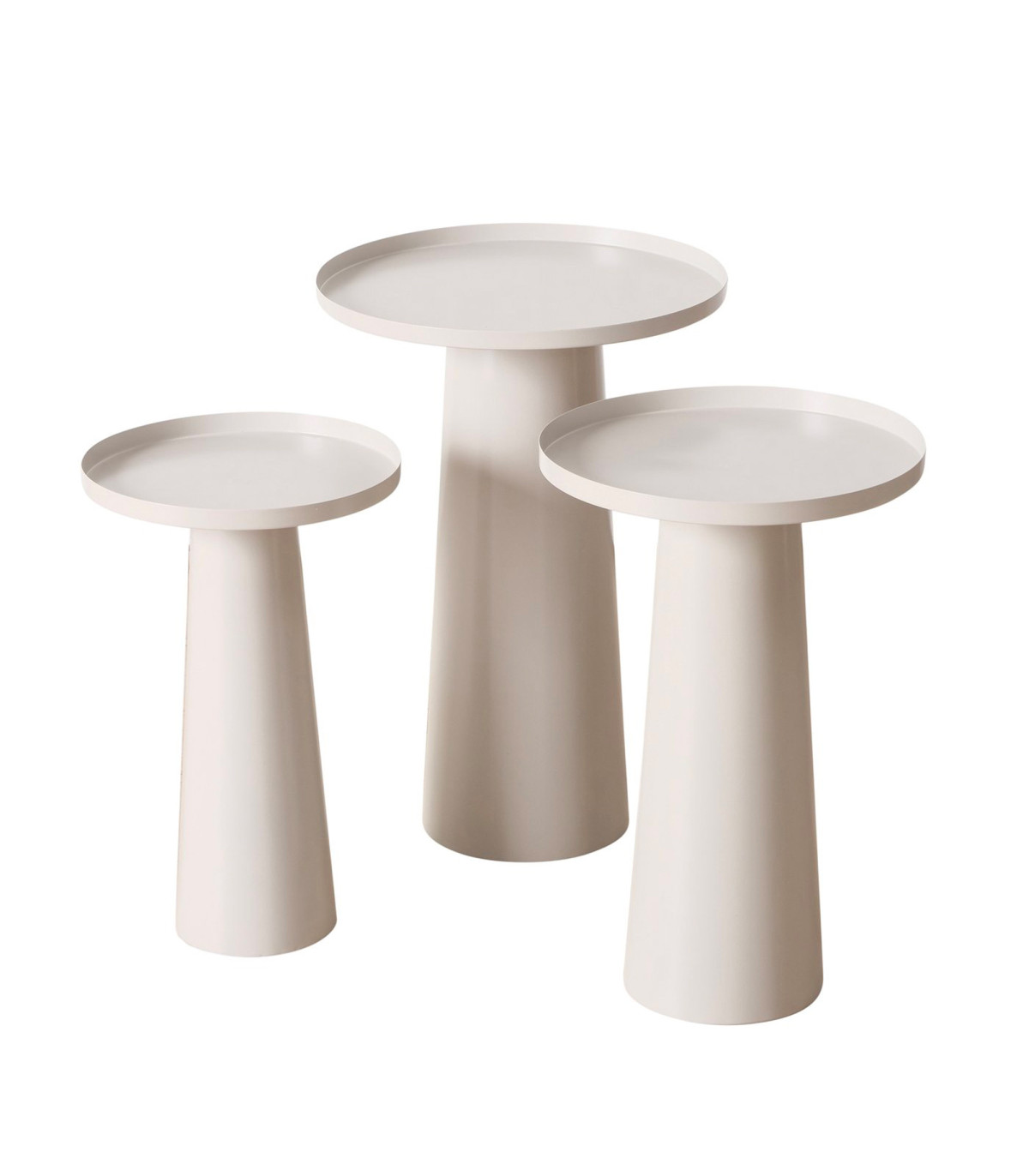 wadiga Set de 3 tables d'appoint ronde en métal blanc