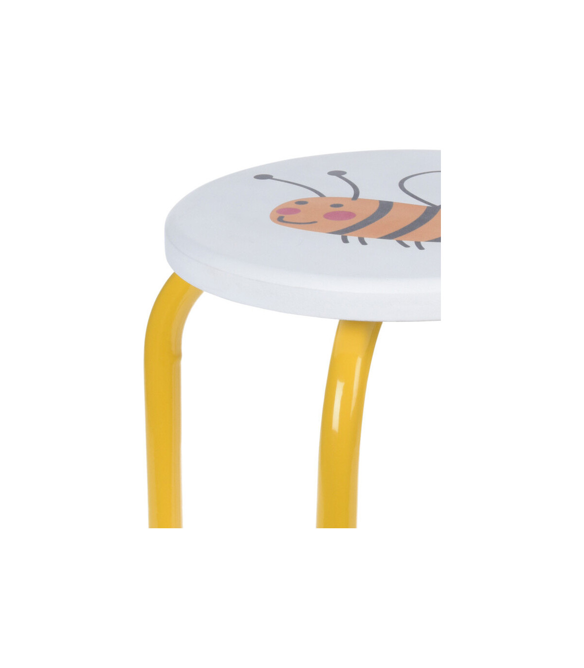 Wadiga Set De 3 Tabourets Enfants Métal Jaunet Et Bois Blanc - 23x23x27cm